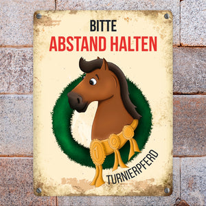 Metallschild mit Turnierpferd Motiv für Pferdeanhänger - Hängerschild, Anhängerschild, Pferd