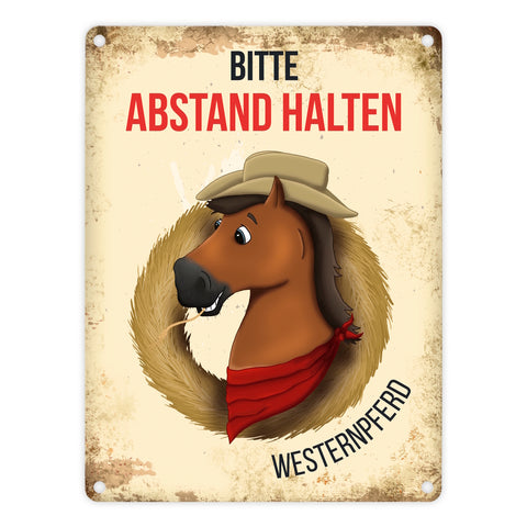 Metallschild mit Westernpferd Motiv für Pferdeanhänger - Pferde, Hängerschild, Westernreiten