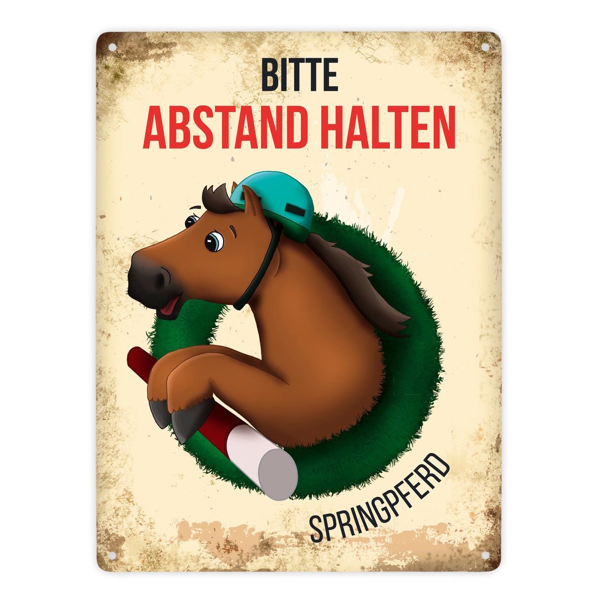 Bitte Abstand halten - Springpferd Metallschild
