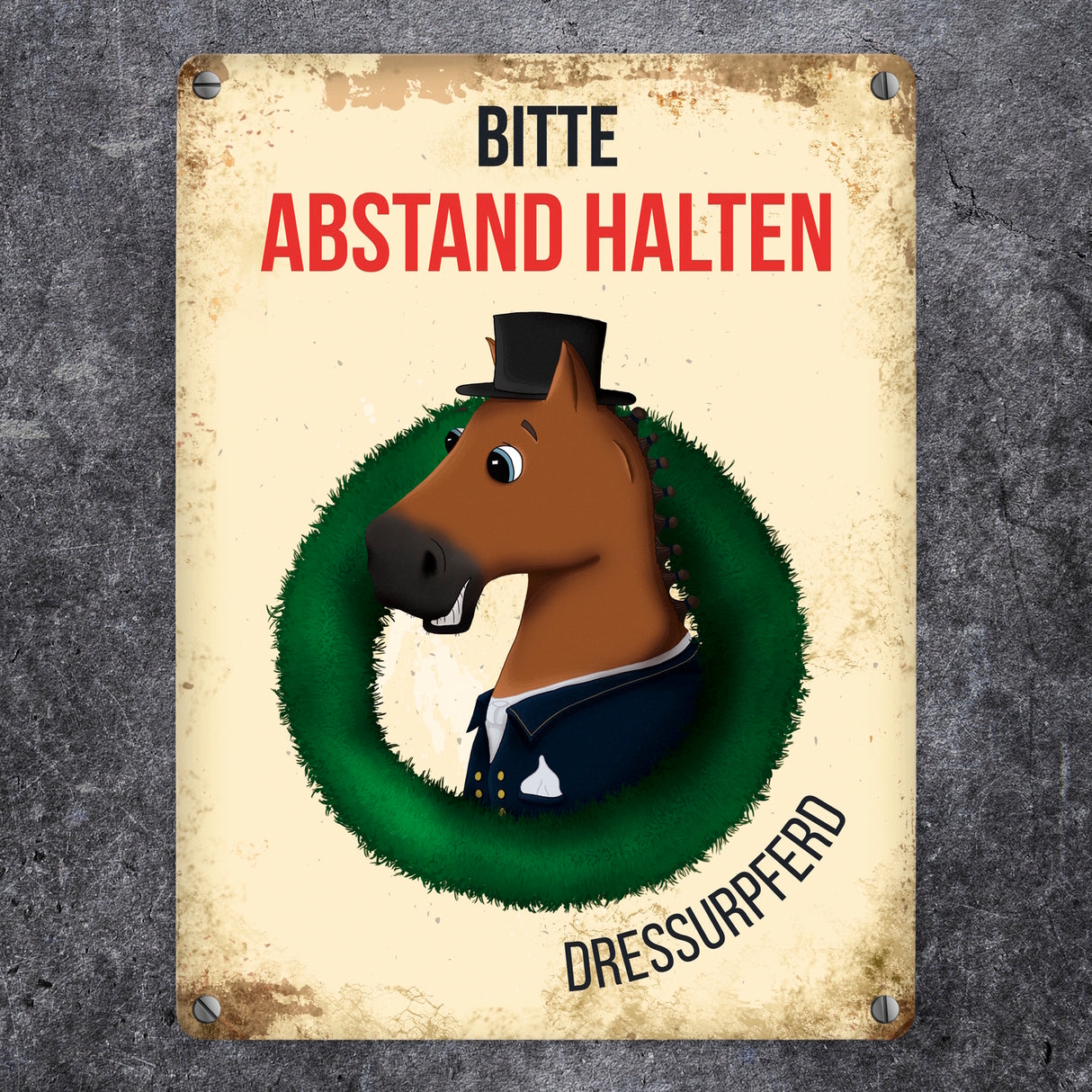 Metallschild mit Dressurpferd - Hängerschild, Anhängerschild