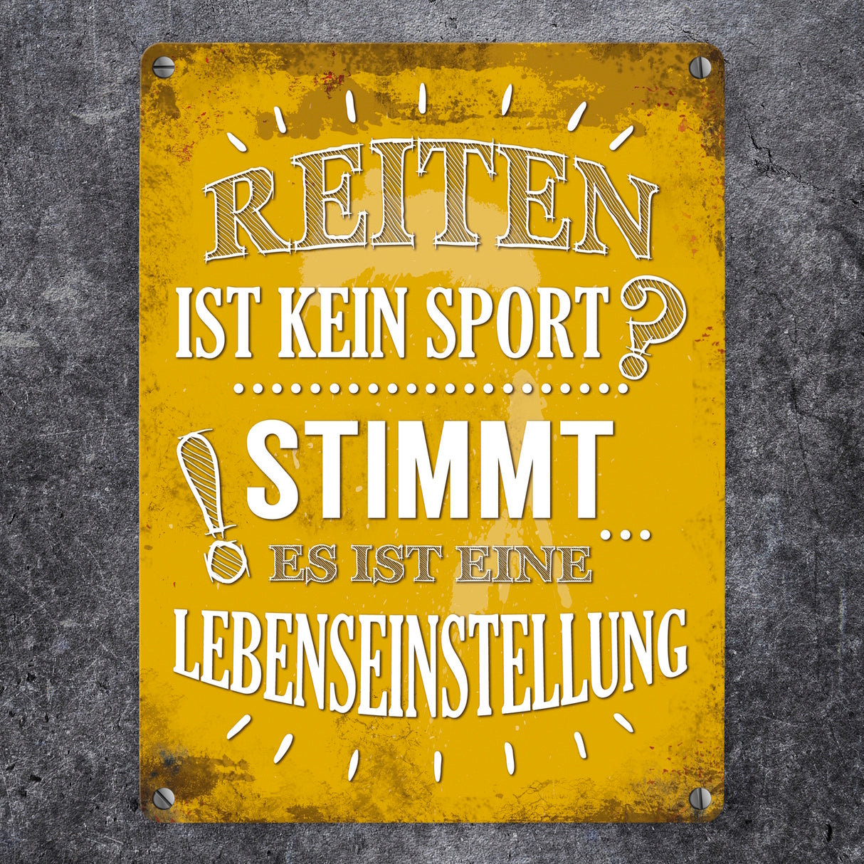Metallschild mit Spruch: Reiten ist kein Sport? Stimmt, ...