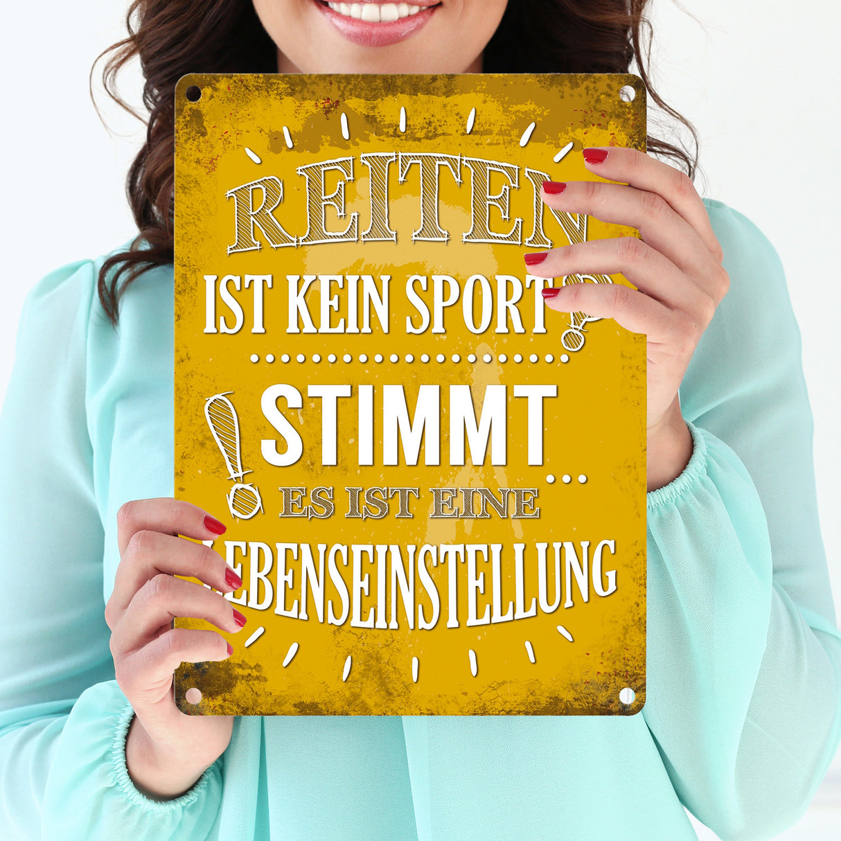Metallschild mit Spruch: Reiten ist kein Sport? Stimmt, ...