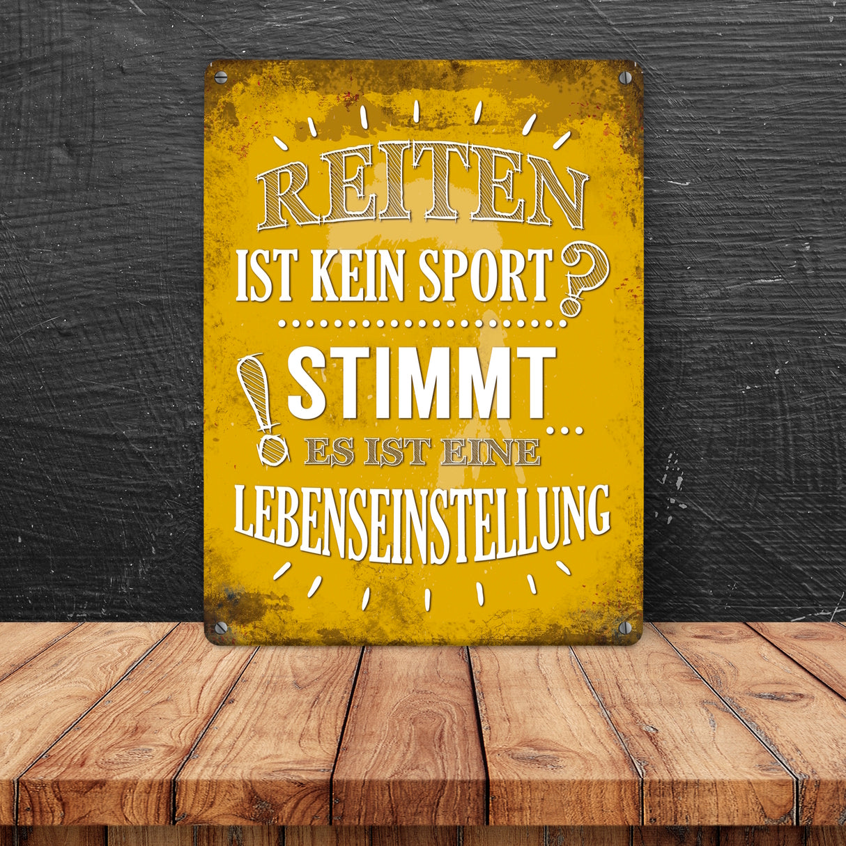 Metallschild mit Spruch: Reiten ist kein Sport? Stimmt, ...