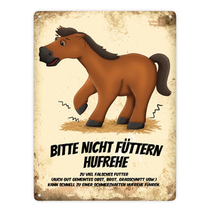 Metallschild mit Pferde Motiv und Spruch: Bitte nicht füttern - Hufrehe