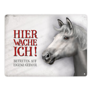 Metallschild mit Pferd Motiv und Spruch: Betreten auf eigene Gefahr - Koppelschild, Warnschild