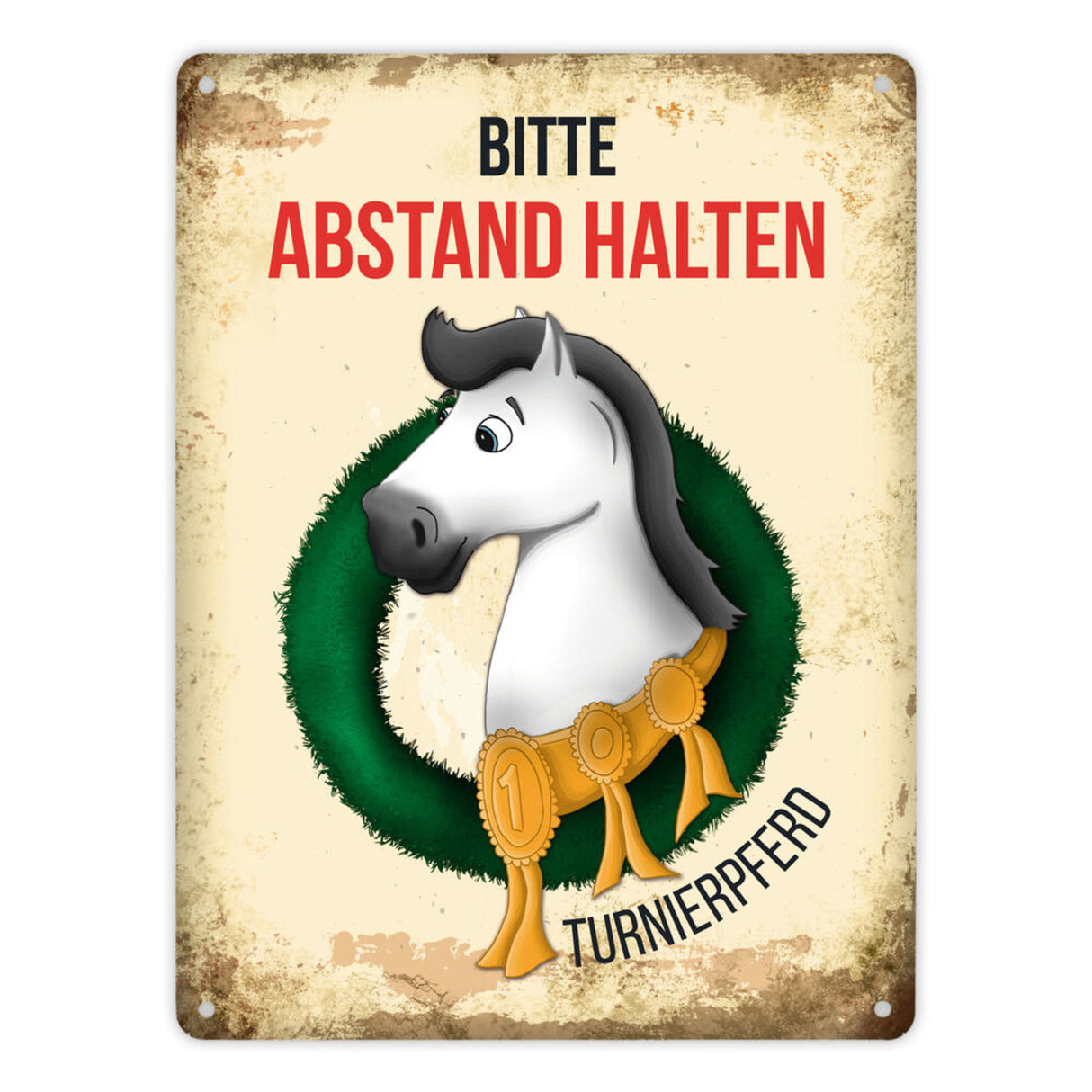 Metallschild mit Turnierpferd Motiv für Pferdeanhänger - Hängerschild, Anhängerschild, Pferd