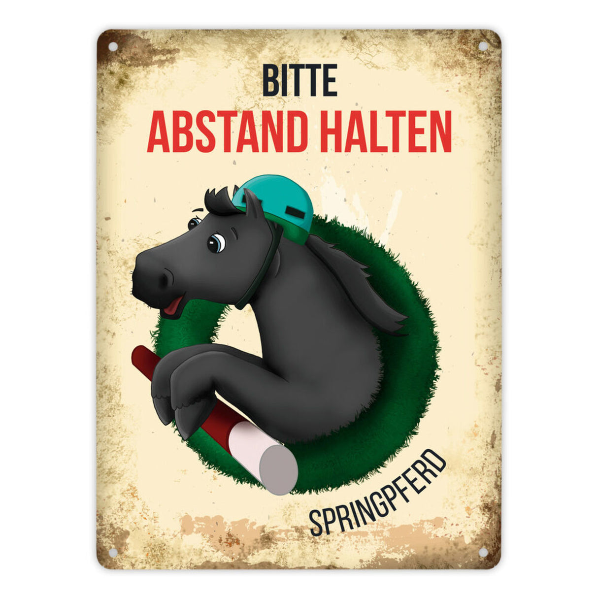Bitte Abstand halten - Springpferd Metallschild