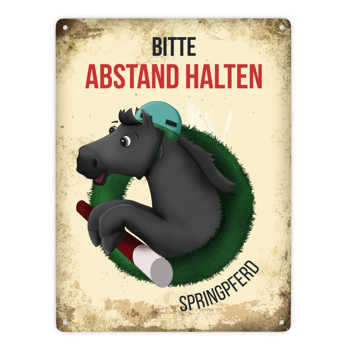 Bitte Abstand halten - Springpferd Metallschild