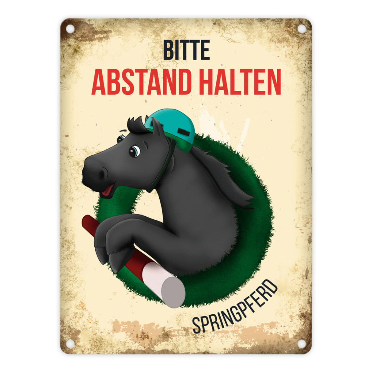 Bitte Abstand halten - Springpferd Metallschild
