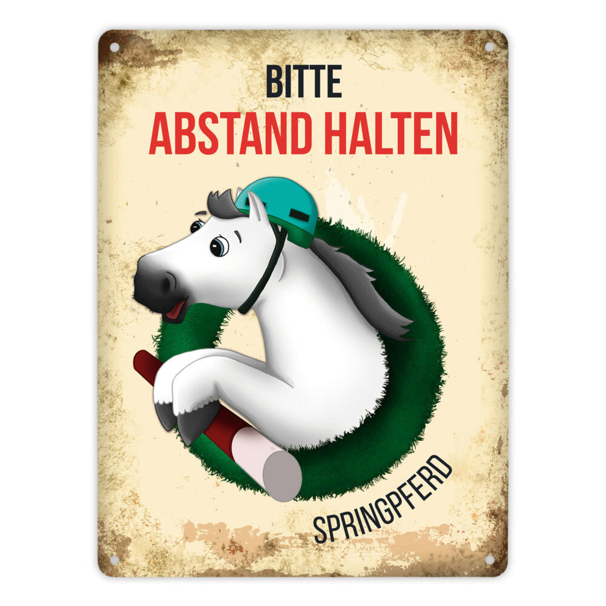 Bitte Abstand halten - Springpferd Metallschild