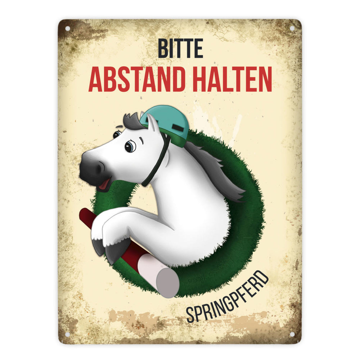 Bitte Abstand halten - Springpferd Metallschild