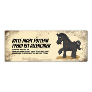 Metallschild mit schwarzem Pferd Motiv und Spruch: Bitte nicht füttern - Allergiker