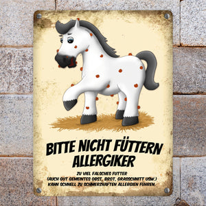 Metallschild mit Pferde Motiv und Spruch: Bitte nicht füttern - Allergiker