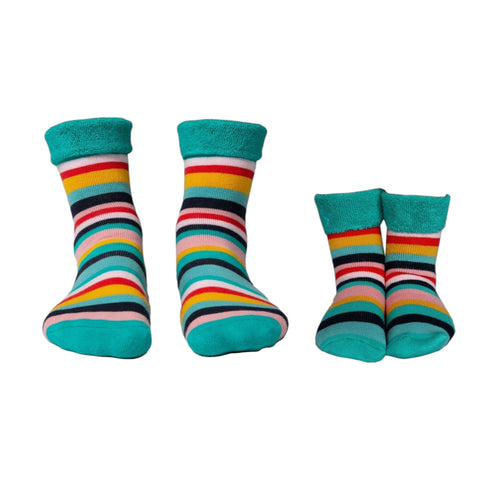 Bunte Streifen Socken Cucamelon Kuschelsocken für Mama und Kind in 38-40 & 1-4 Jahre (2 Paare)