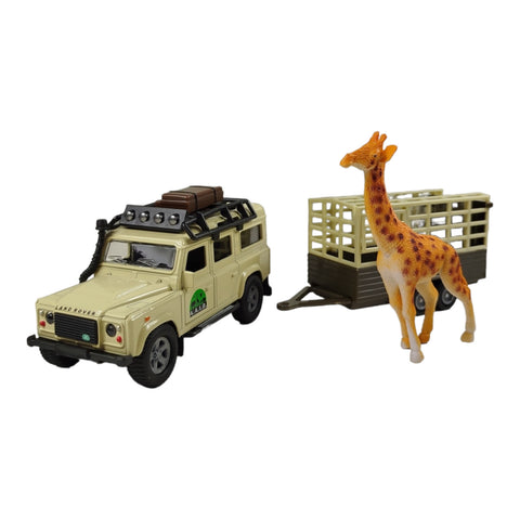 Safari Land Rover mit Anhänger Modellauto Defender Spielzeug mit Pull Back Motor