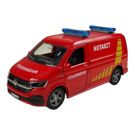 Volkswagen VW Feuerwehr Van mit Anhänger Spielzeug Volkswagen Feuerwehrauto mit Pull Back Motor
