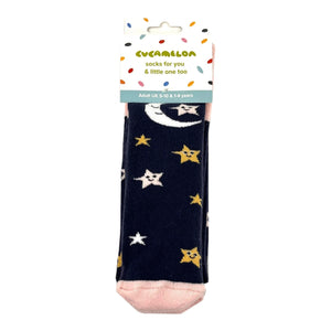 Mond und Sterne Socken Cucamelon Kuschelsocken für Mama und Kind in 38-40 & 1-4 Jahre (2 Paare)