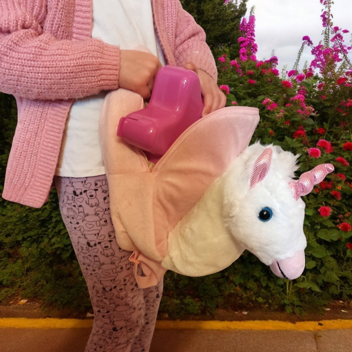 Einhorn Rucksack mit Plüschkopf Unicorn Kinderrucksack