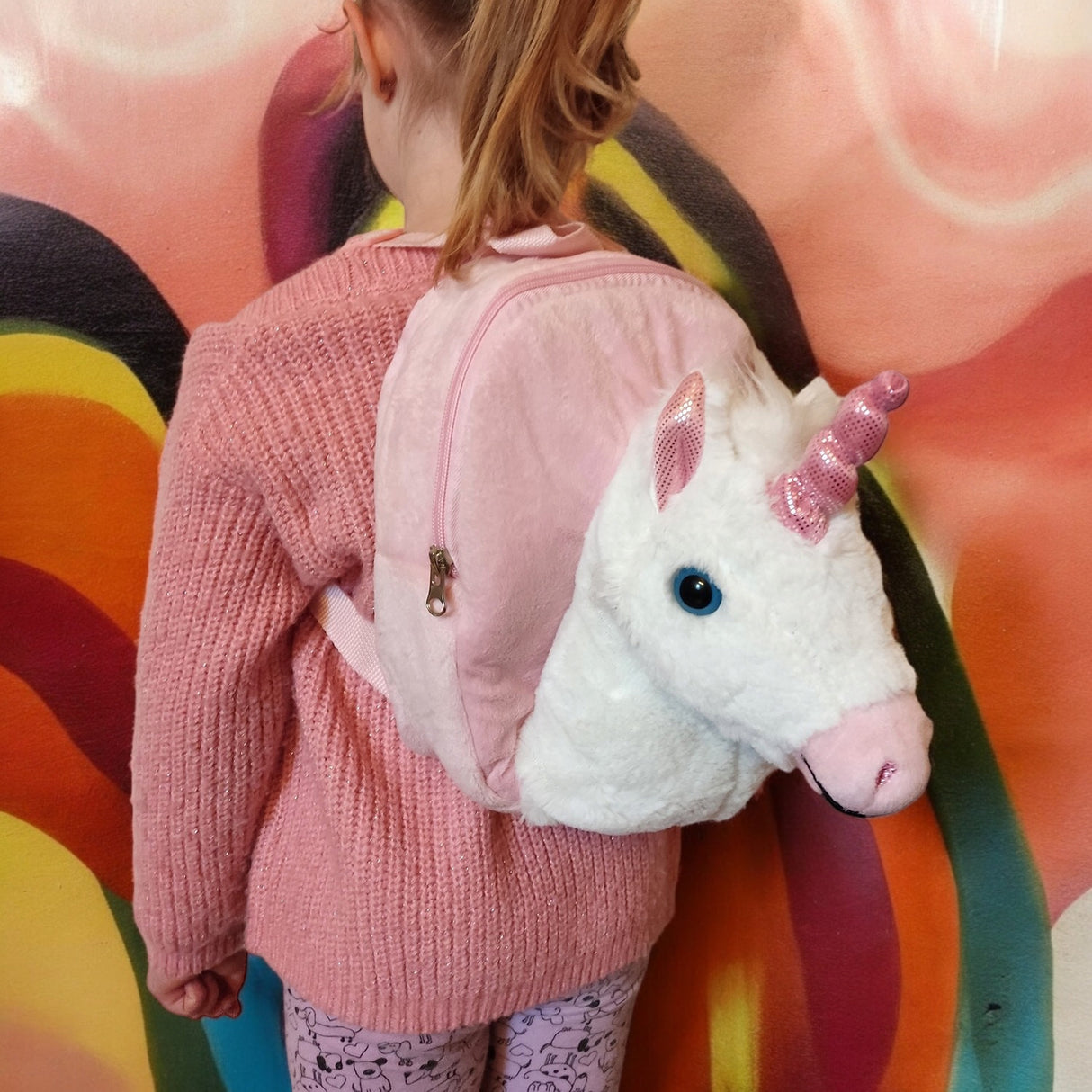 Einhorn Rucksack mit Plüschkopf Unicorn Kinderrucksack