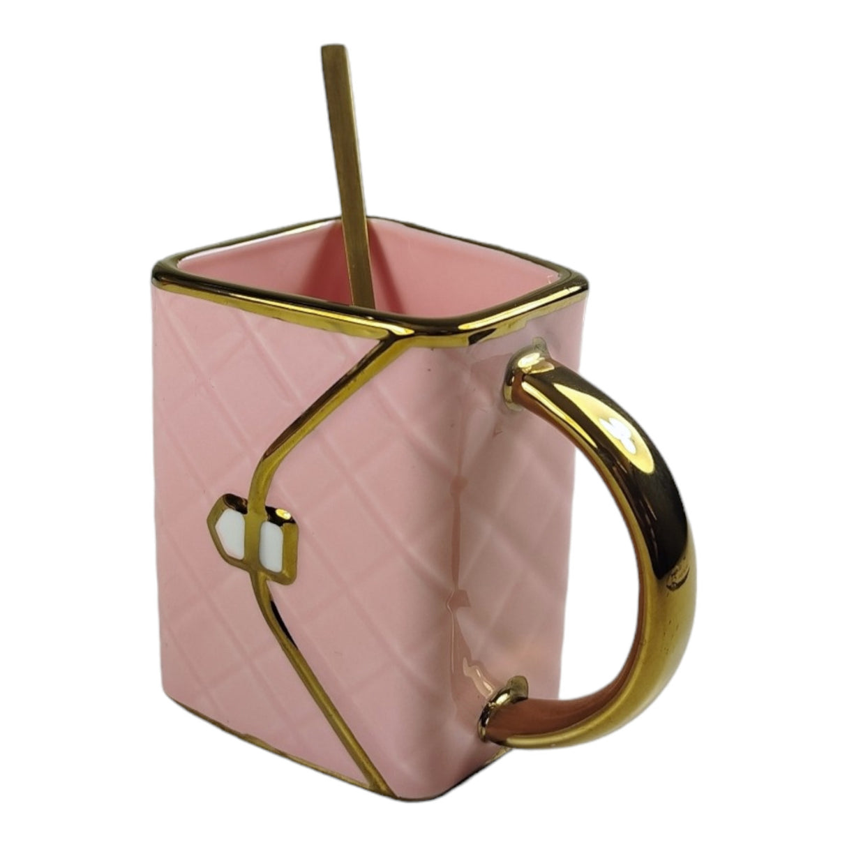 Shopping Bag Kaffeebecher Set Handtasche Tasse mit Löffel und Untertasse in Pink