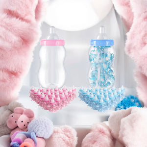 XXL Babyflasche mit 30 kleinen Flaschen für Babypartys in Babyblau