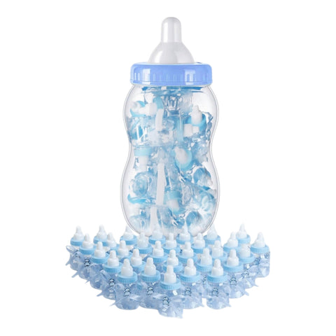 XXL Babyflasche mit 30 kleinen Flaschen für Babypartys in Babyblau