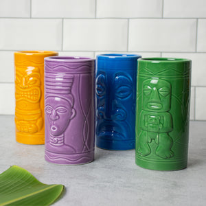 Tiki Totem Becher - Hawaii Trinkgläser aus Keramik im 4er Set