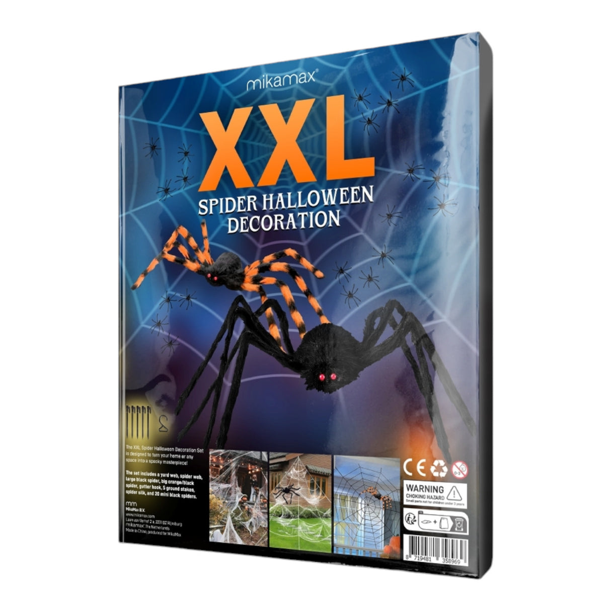 XXL Spinnen Halloween Hausdekoration mit 2 großen und 20 kleinen Spinnen