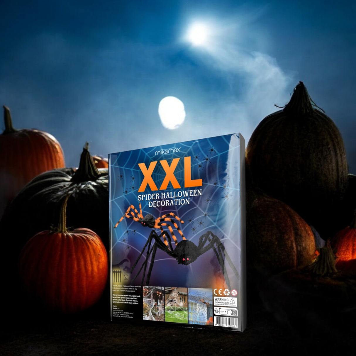 XXL Spinnen Halloween Hausdekoration mit 2 großen und 20 kleinen Spinnen