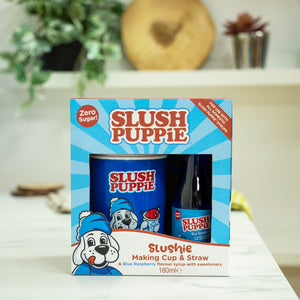 SLUSH PUPPiE Slushie Maker Slush-Eis Becher Starter Set mit ZERO zuckerfreier blaue Himbeere Sirup