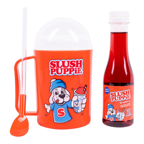 SLUSH PUPPiE Slushie Maker Slush-Eis Becher Starter Set mit ZERO zuckerfreier Erdbeere Sirup