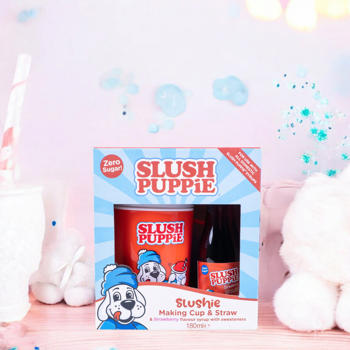 SLUSH PUPPiE Slushie Maker Slush-Eis Becher Starter Set mit ZERO zuckerfreier Erdbeere Sirup