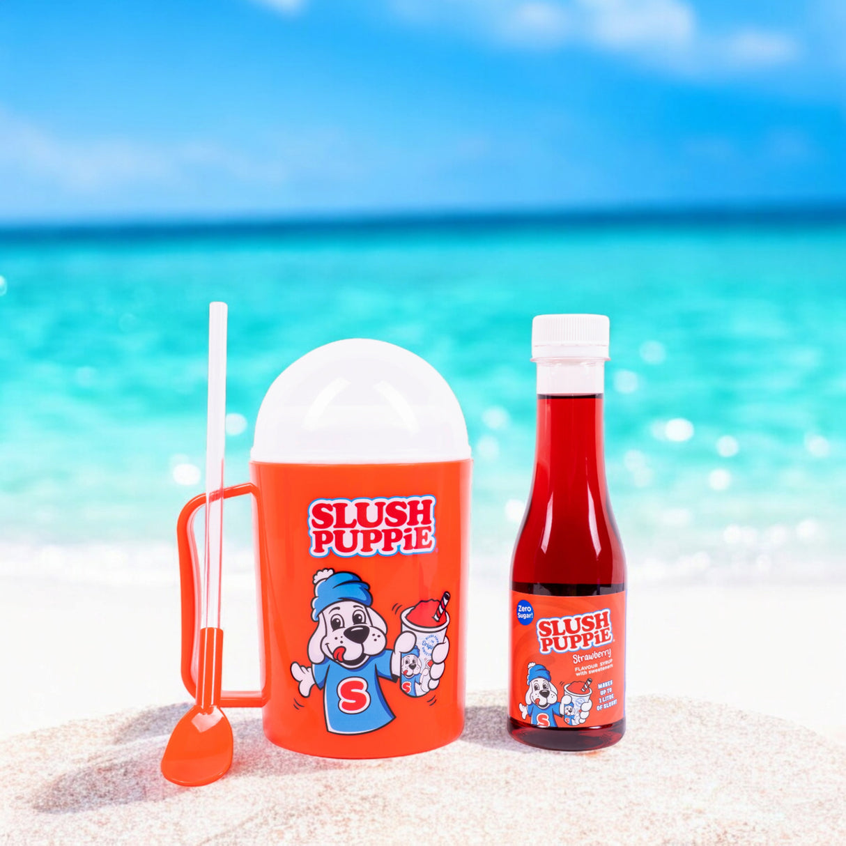 SLUSH PUPPiE Slushie Maker Slush-Eis Becher Starter Set mit ZERO zuckerfreier Erdbeere Sirup