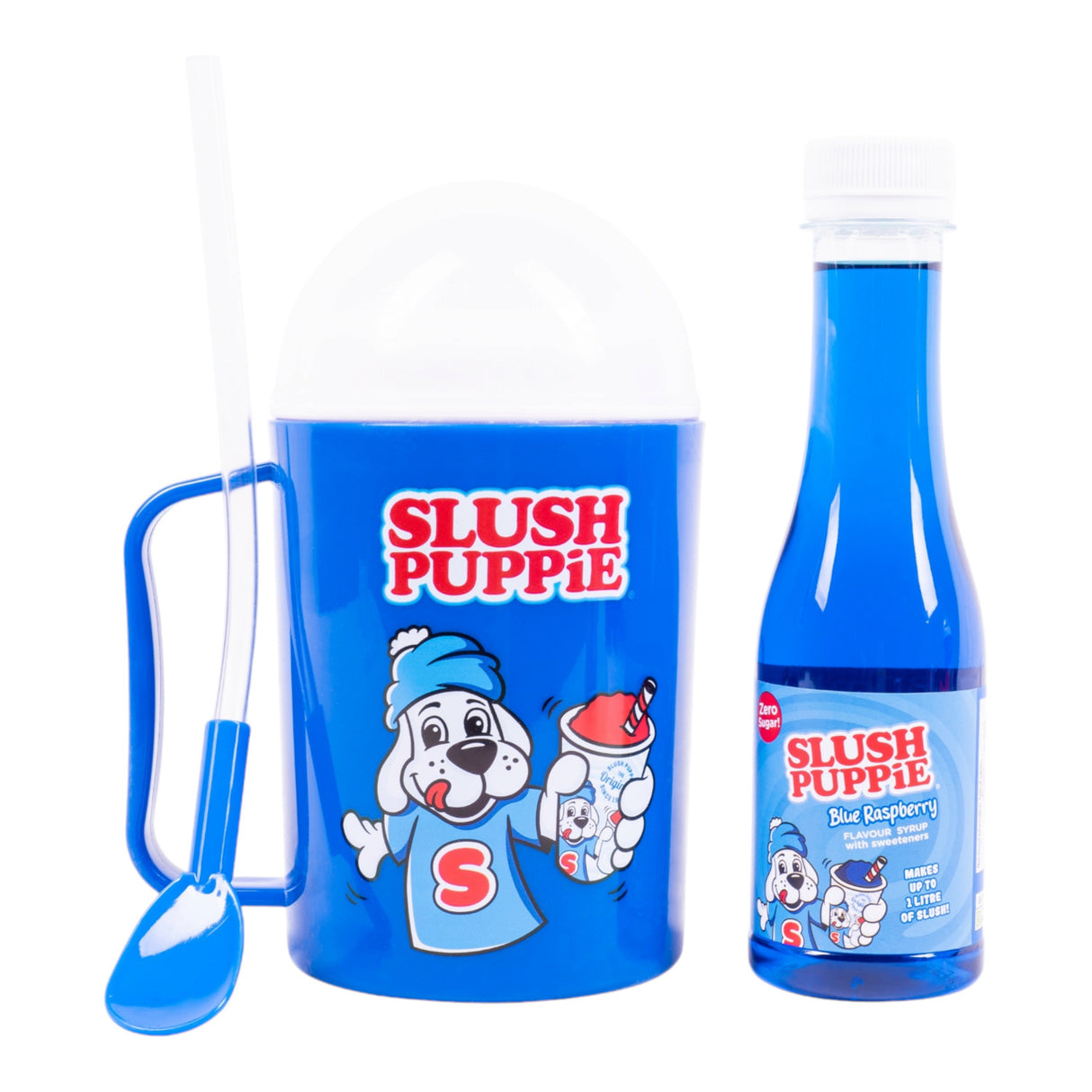 SLUSH PUPPiE Slushie Maker Slush-Eis Becher Starter Set mit ZERO zuckerfreier blaue Himbeere Sirup