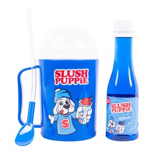 SLUSH PUPPiE Slushie Maker Slush-Eis Becher Starter Set mit ZERO zuckerfreier blaue Himbeere Sirup