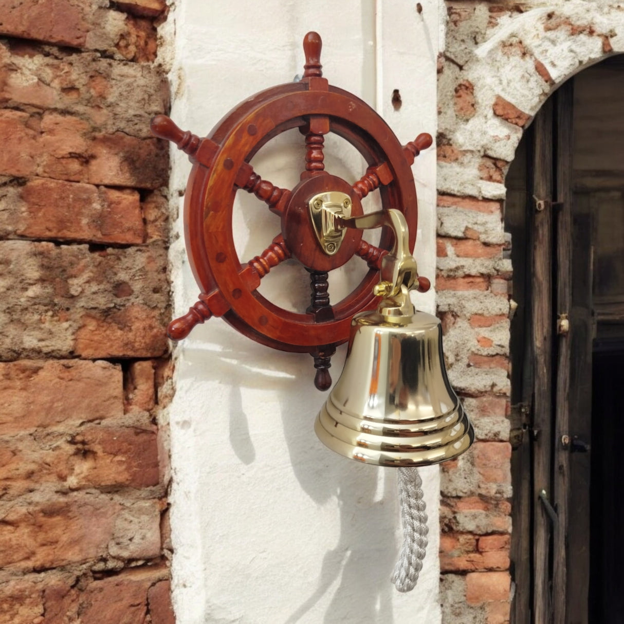 Steuerrad Glocke in Messingoptik - Maritime Schiffsglocken Deko