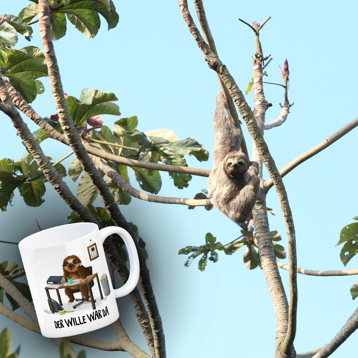Der Wille war da Faultier Kaffeebecher