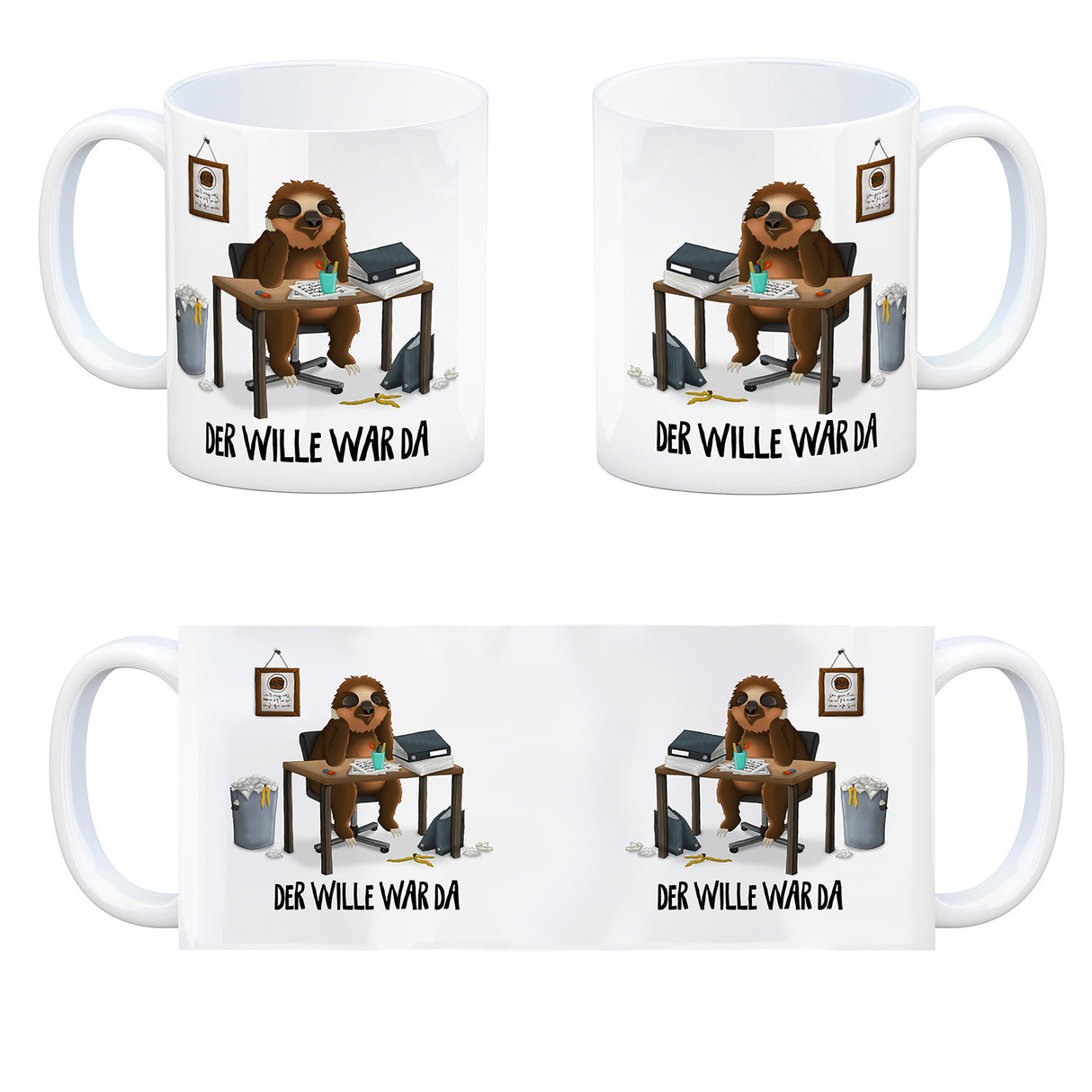 Der Wille war da Faultier Kaffeebecher