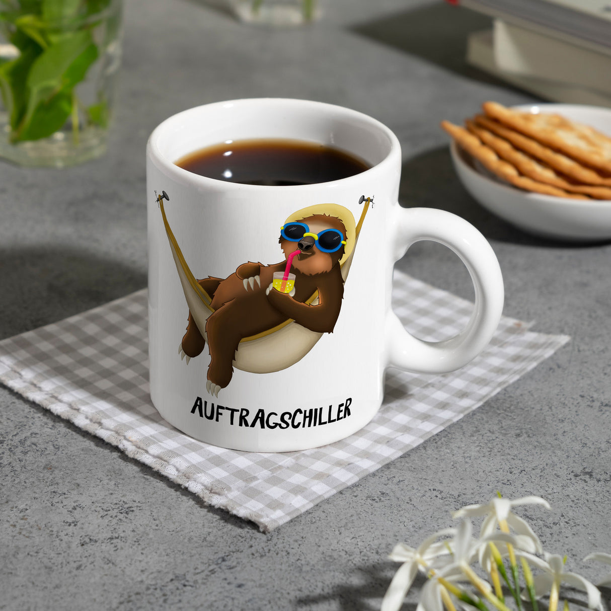 Auftragschiller Faultier Kaffeebecher