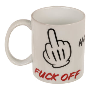 Mittelfinger Tasse mit Spruch - Fuck off Kaffeebecher aus Keramik