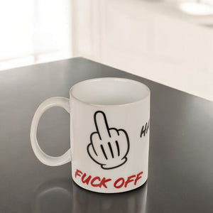 Mittelfinger Tasse mit Spruch - Fuck off Kaffeebecher aus Keramik