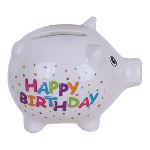 Mini Happy Birthday Sparschwein - Geburtstags Spardose aus Keramik