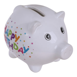 Mini Happy Birthday Sparschwein - Geburtstags Spardose aus Keramik