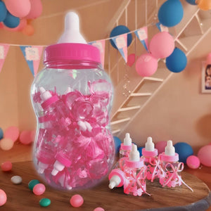 XXL Babyflasche mit 30 kleinen Flaschen für Babypartys in Pink