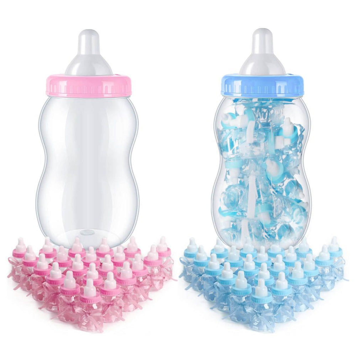 XXL Babyflasche mit 30 kleinen Flaschen für Babypartys in Pink