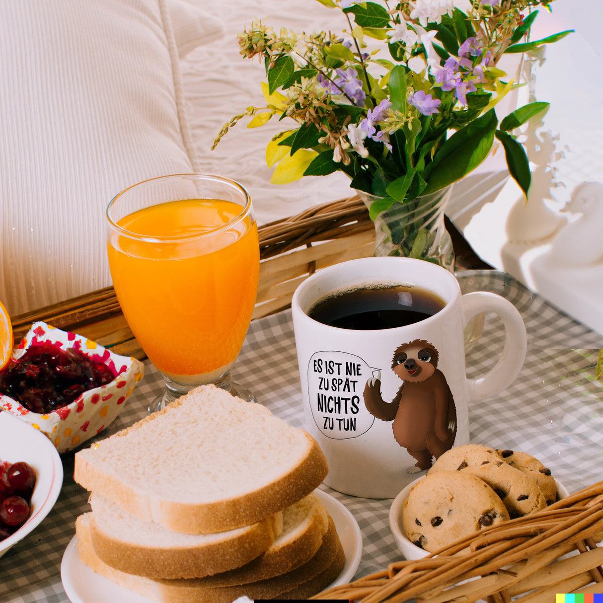 Kaffeebecher mit Faultier Motiv und Spruch: Es ist nie zu spät nichts zu tun