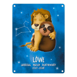 Metallschild mit Faultier Sternzeichen Löwe Motiv