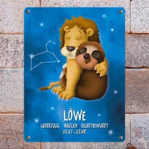 Metallschild mit Faultier Sternzeichen Löwe Motiv