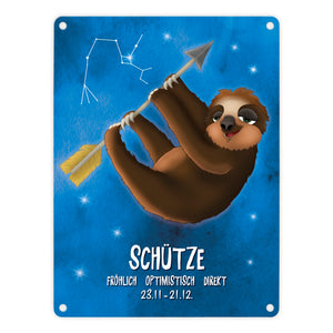 Metallschild mit Faultier Sternzeichen Schütze Motiv