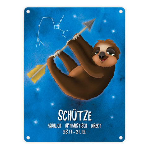 Metallschild mit Faultier Sternzeichen Schütze Motiv